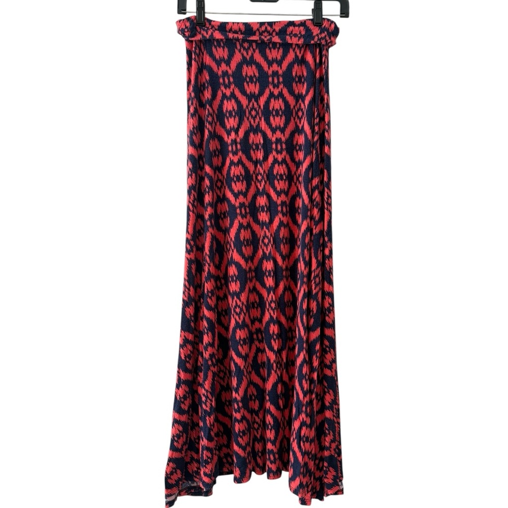 Market & Spruce Coral and Navy Print Maxi Skirt Women’s Size Medium
